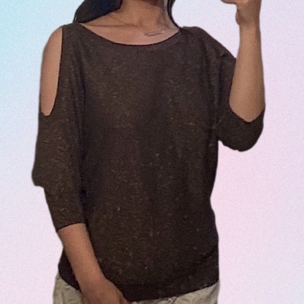 Express • Brown Sparkly Cut-Shoulder Top 🤎